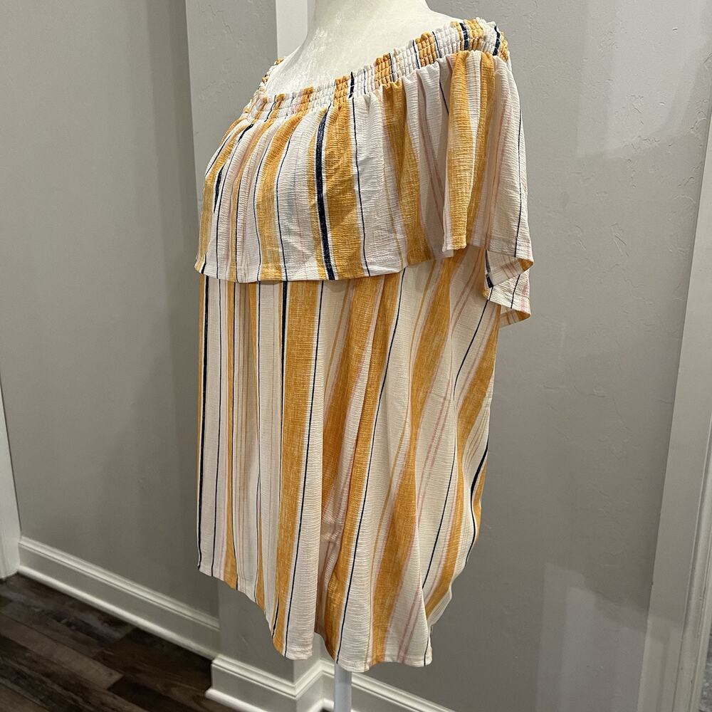 Lauren Conrad Off The Shoulder Gauzy Top Shirt Size L Yellow Striped Festival - Picture 2 of 5